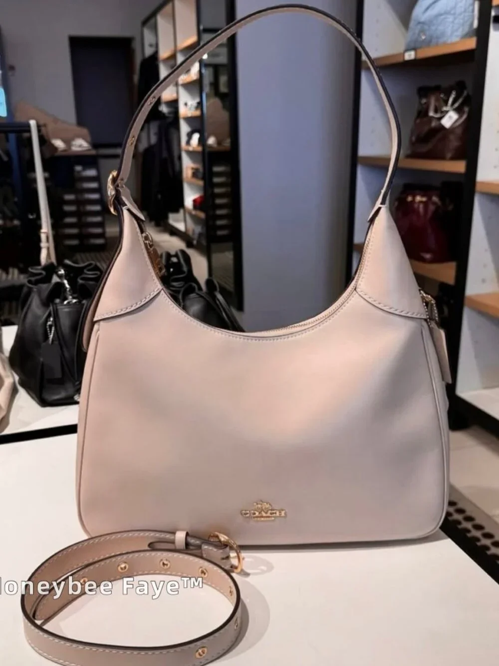 NWT Coach Ella Shoulder Bag CCE48 Gold/Oat with an extended strap